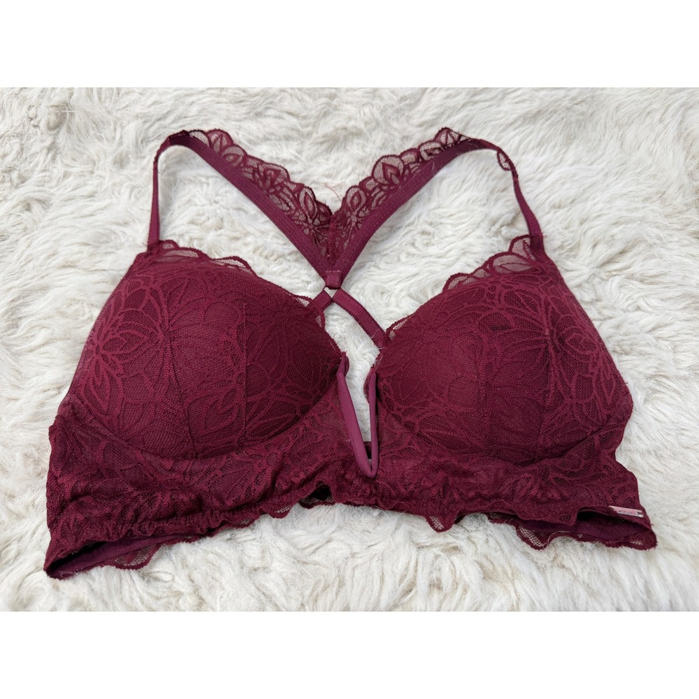 Victoria's Secret PINK Lace Racerback Bralette Burgundy Wine L